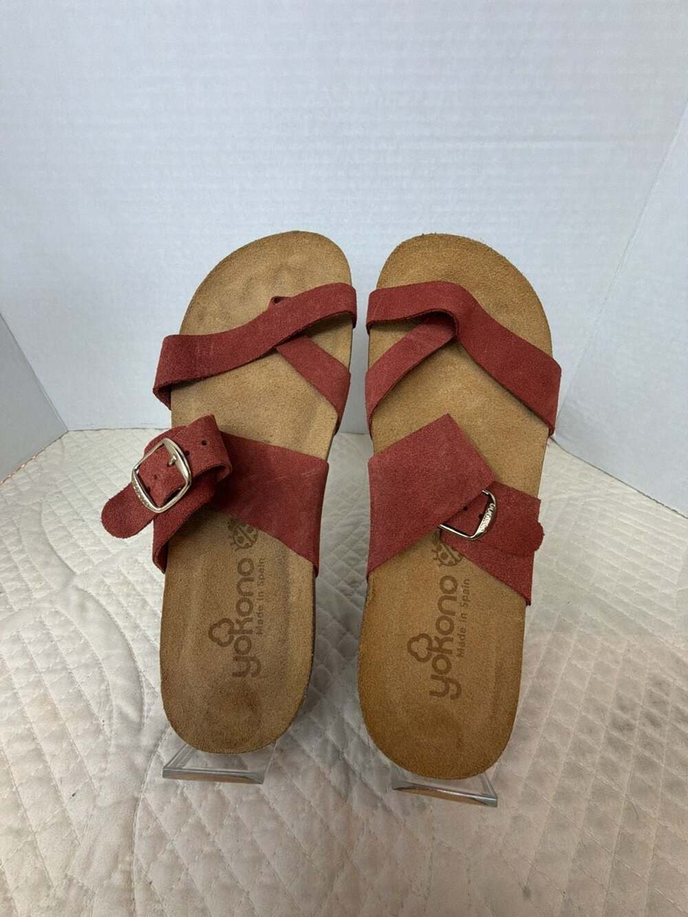 Yokono Red Suede Leather Sandals Size 8 Buckle Straps